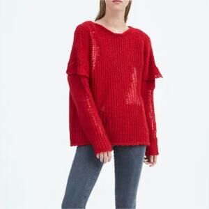 IRO Poppy Red Distressed Drop Shoulder Dafnae Sweater